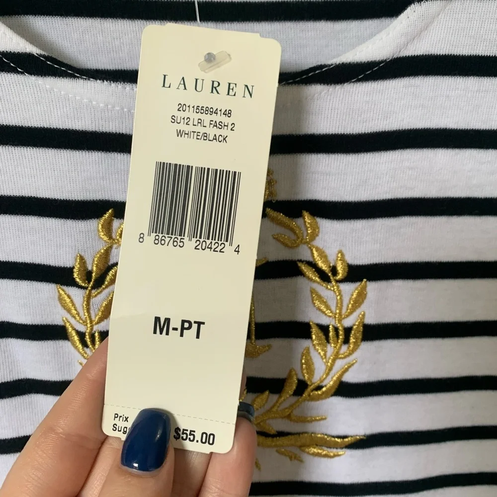 Ralph Lauren ✨ NWT Striped Gold Embroidered Crest Cotton Petite Tank Top - Picture 4 of 6